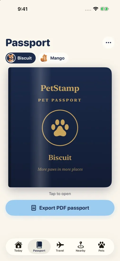 Digital pet passport cover